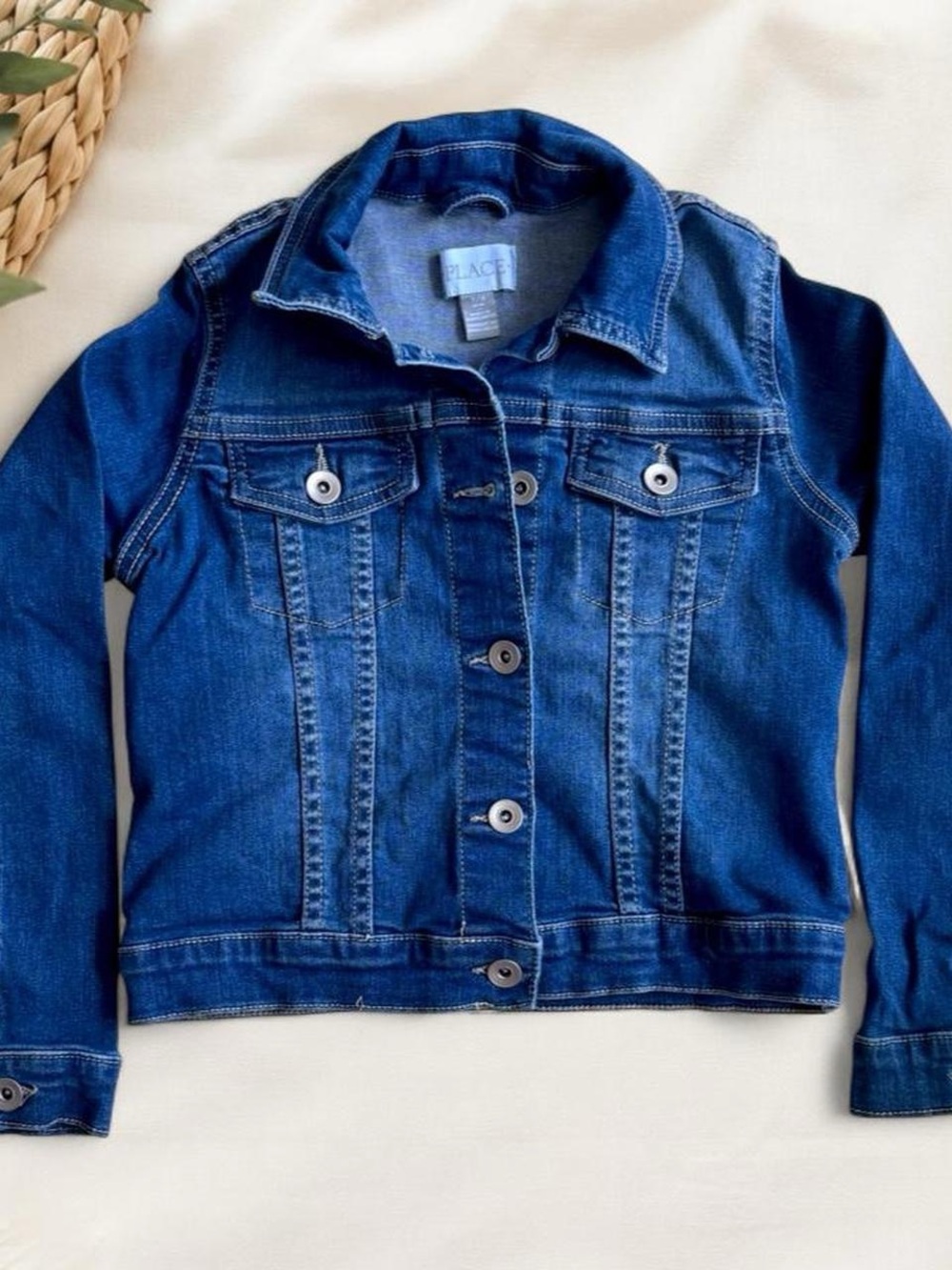 Girls 7/8 The Children's Place Blue Medium/Dark Wash Denim Button Jean Jacket